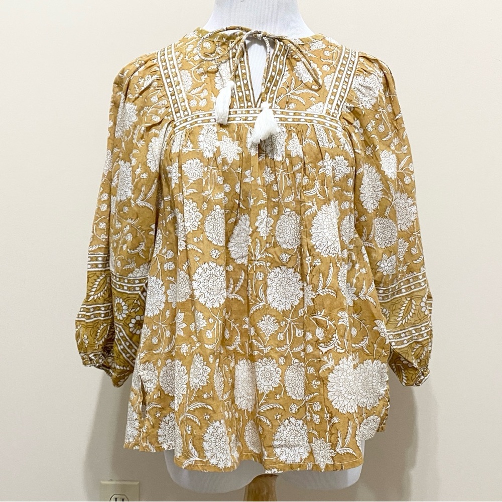 Cleobella Amaryllis Peasant Top Honey Mix Yellow Floral Print